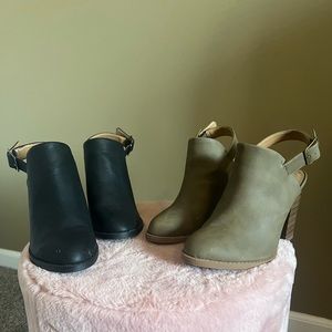 OPEN BACK HEELED BOOTIES ✨ GREEN + BLACK ✨ SIZE 9 ✨ BOTH WORN 2-3 TIMES ✨